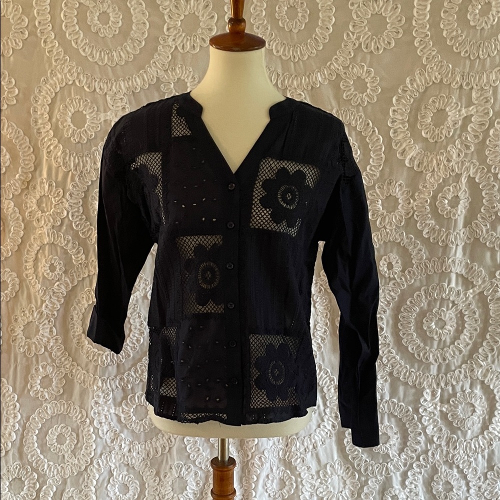 Charlie B Adjustable sleeves Navy Blue Color Buttons up
